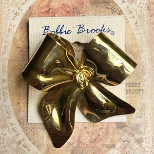 Vintage Bobbie Brooks Shiny Gold Bow Brooch